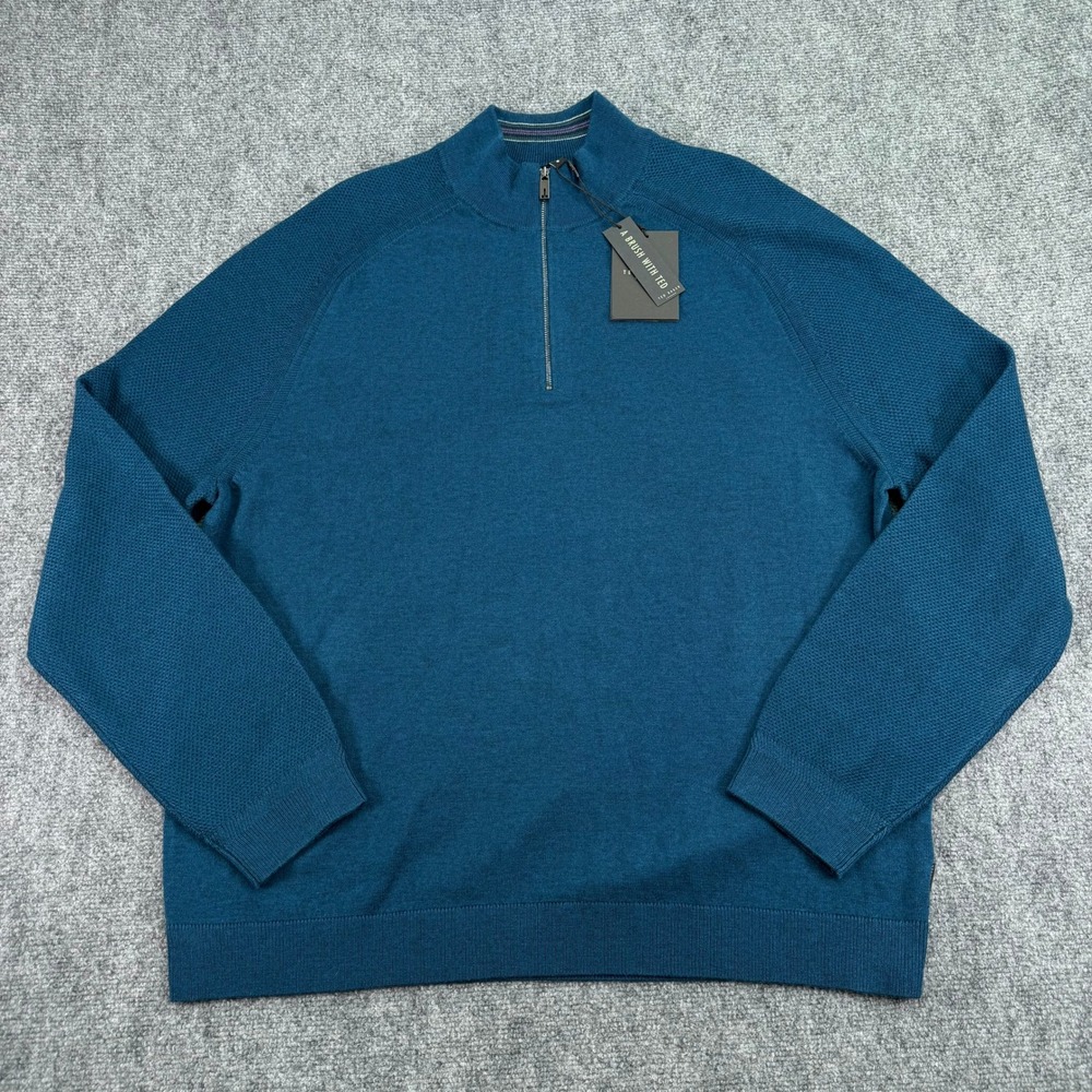 Ted Baker Sweater Mens Size 6‎ 2XL Teal Lostit Slim Fit Half Zip Funnel Neck NEW